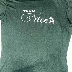 Christmas Team Nice" Dark Green Long Sleeve Scoop T-Shirt - Women's Size SMALL